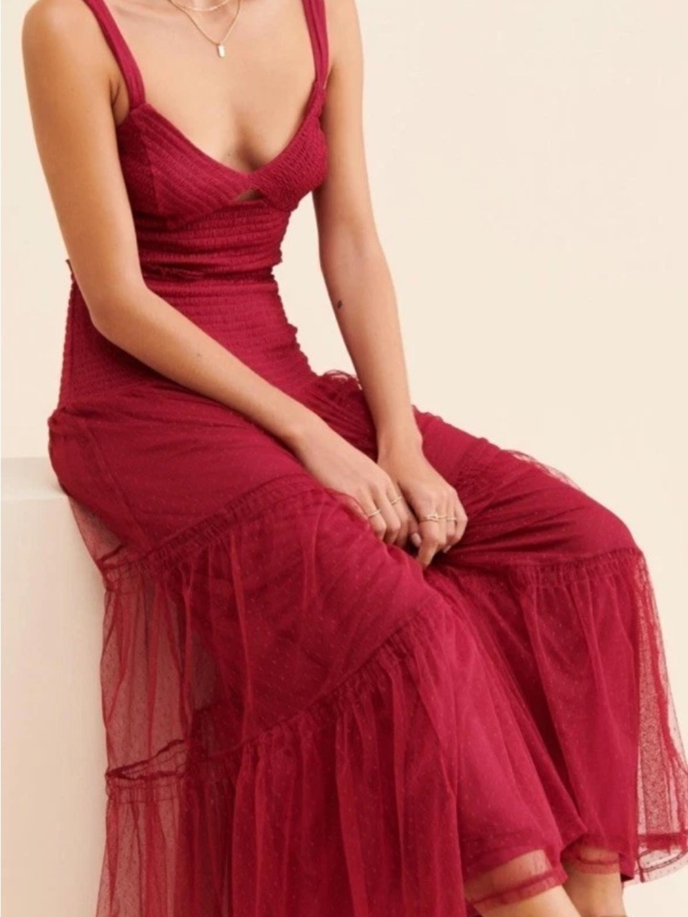 Anthropologie Raspberry Sleeveless Smocked Maxi Dress, NWT, Sz Medium